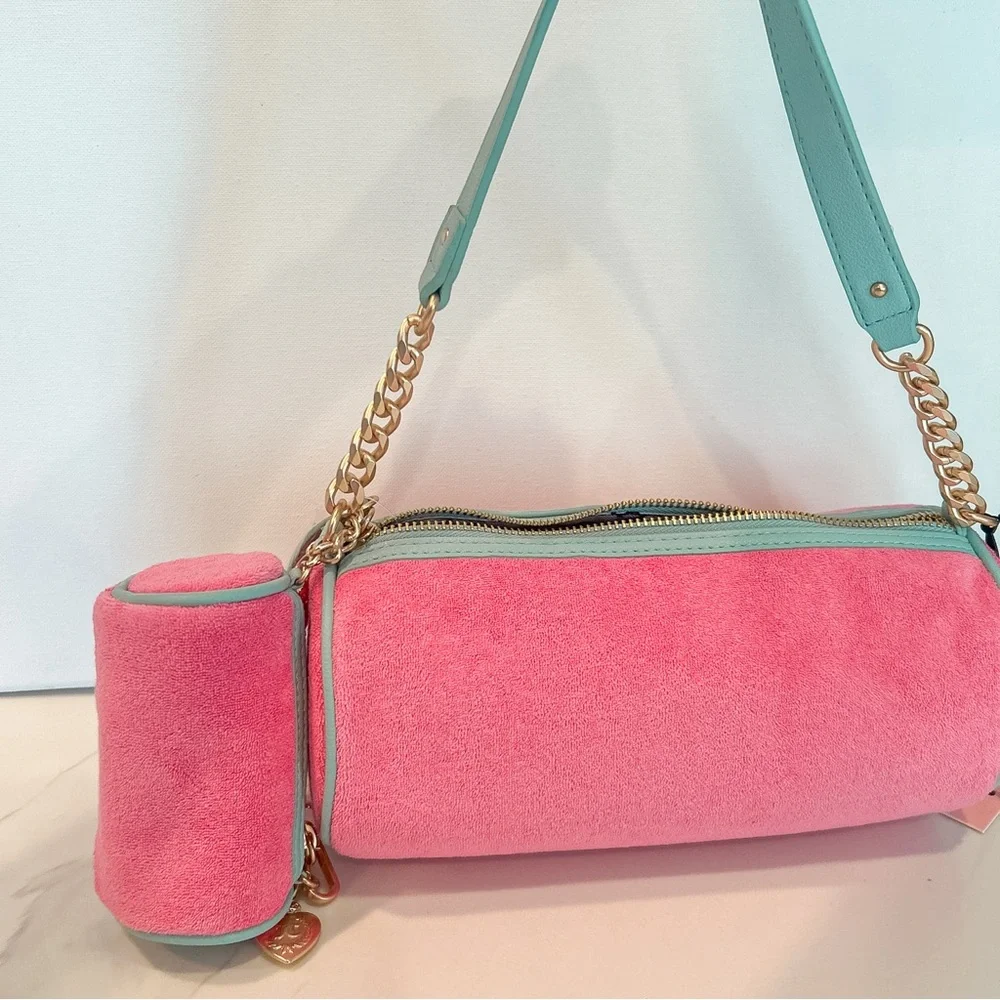 Juicy Couture Bag Pink Blue Terry Cloth Velour Barrel Shoulder Bag Set Y2K NWT